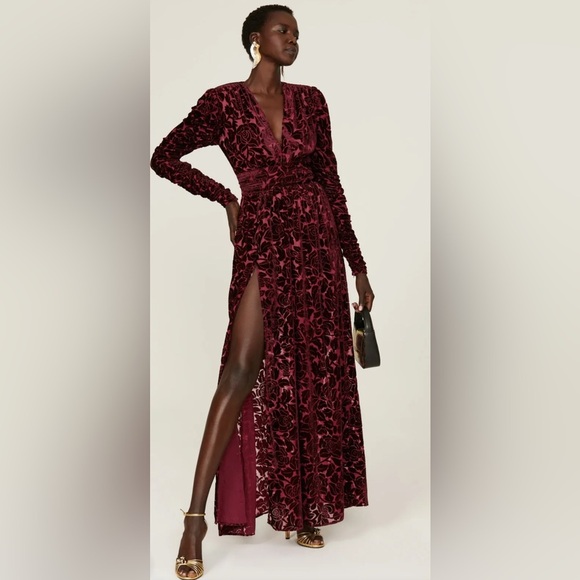 Elegant Red Velvet Floral Dress - Picture 5 of 16
